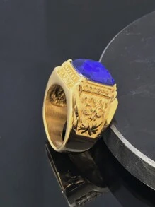 Fashion High Quality Golden Emerald Ring Men Stainless Steel Blue Glass For Men And Women Rings - Gold Ring - View 2