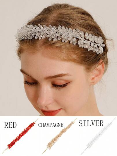 1件新娘婚礼亚克力发饰珠子新娘头箍头饰，适合女性和女孩，情人节配饰