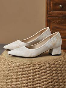 MonaNise Women's Fashion Green Pointed Low Vamp Pump Shoes With Blue Stone Pattern, Apricot-Beige Package Heel - Suitable For Holiday, Travel, Shopping, Outdoor Activities - Retro, Casual, Versatile, High-End - Black Shoes - Apricot - View 4