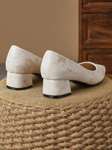 MonaNise Women's Fashion Green Pointed Low Vamp Pump Shoes With Blue Stone Pattern, Apricot-Beige Package Heel - Suitable For Holiday, Travel, Shopping, Outdoor Activities - Retro, Casual, Versatile, High-End - Black Shoes - Apricot - View 6