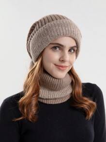 1 buc pălărie tricotată pentru femei, îngroșată, caldă, cu protecție pentru urechi, cu căptușeală termică și eșarfă, accesorii de iarnă și toamnă