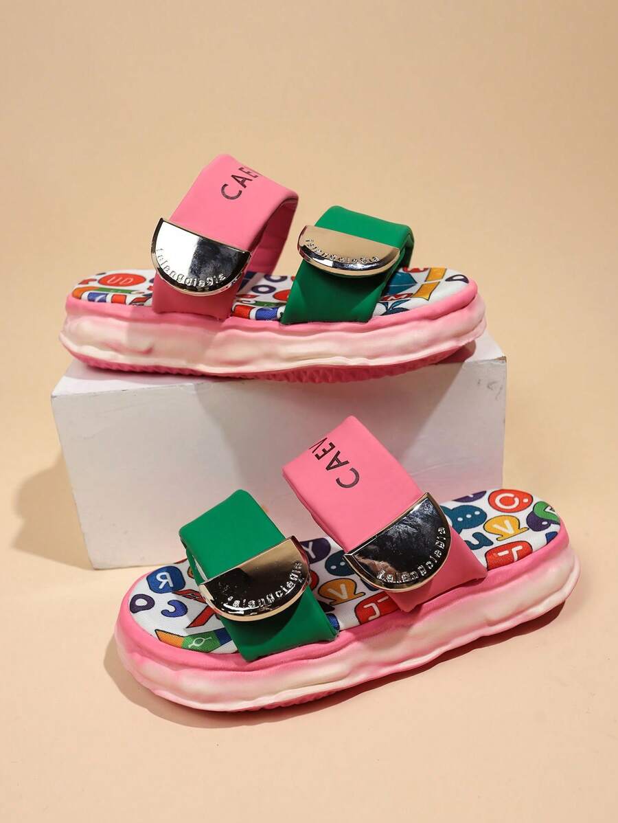 Ladies' Simple And Fashionable Printed Flat Sandals - Pink - View 1