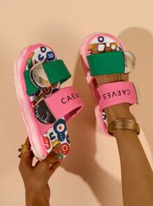 Ladies' Simple And Fashionable Printed Flat Sandals - Pink - View 2