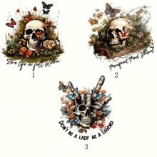 1pc Skull Heat Transfer Sticker For T-Shirts, Hoodies, Jeans - Mixed Color Ironing Sticker - Multicolor - View 1