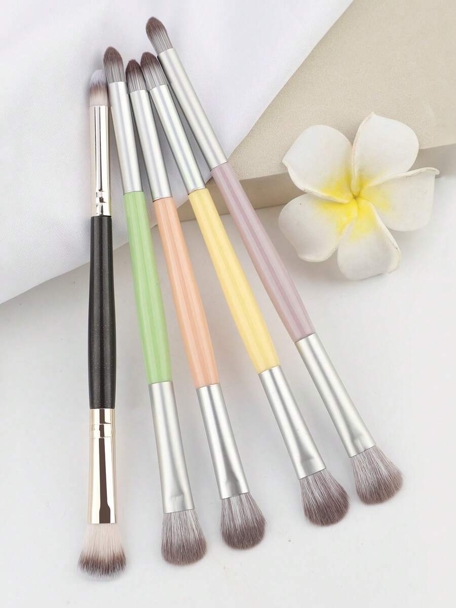 1/5pcs Macaron-Colored Double-Ended Eye Makeup Brushes. Ultra-Soft, Portable Dual-Purpose Brushes For Blending, Detailing And Highlighting. - Multicolor - View 1