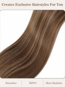 Drawstring Long Straight Synthetic Hair Extension Ponytail, Natural Soft Clip-In Hair Piece - Light Brown With Ash Brown Highlights - Brown Highlight - View 2