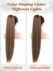 Drawstring Long Straight Synthetic Hair Extension Ponytail, Natural Soft Clip-In Hair Piece - Light Brown With Ash Brown Highlights - Brown Highlight - View 11