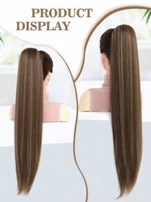 Drawstring Long Straight Synthetic Hair Extension Ponytail, Natural Soft Clip-In Hair Piece - Light Brown With Ash Brown Highlights - Brown Highlight - View 10