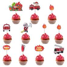 1 set Decoración de pastel de camión de bomberos con figura de bombero y camión de bomberos para fiesta de cumpleaños - Multicolor - Ver 7