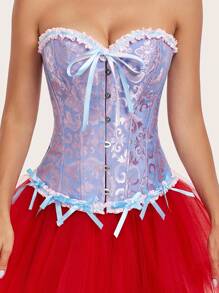 Bustieră strânsă cu șireturi pentru femei, model pentru corp, top corset cu decor cu fundiță cu modele florale, potrivit pentru purtare cu o rochie