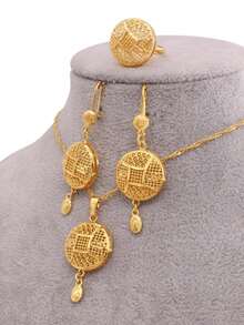 African Jewellery Sets Necklace Earrings Rings Set Gold Plated Jewelry Sets For Women Dubai Wedding Bridal Gifts - Gold - View 14