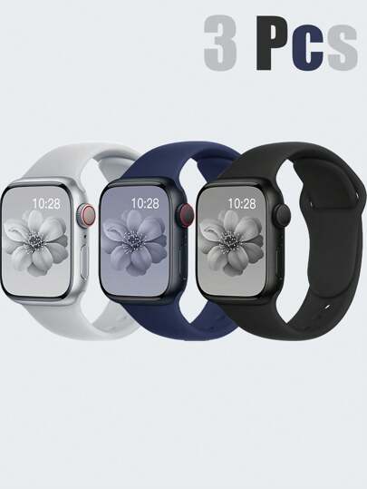 3 件兼容 男女表带 3 色组合套装 简约舒适柔软防水运动隐形扣硅胶表带兼容 Series 11/10 /Ultra/9/8/7/6/Se/5/4/3 时尚表带兼容 38/40/41/42/44/45/49/46mm 轻松更换表带