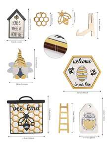 Beehive Design Creative Bee Hive Face Layered Tray Decor, Wooden Mini Bee Decoration With Ladder, For Home Living Room Kitchen Table Decoration, 1 Set - Multicolor - View 2