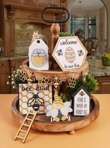 Beehive Design Creative Bee Hive Face Layered Tray Decor, Wooden Mini Bee Decoration With Ladder, For Home Living Room Kitchen Table Decoration, 1 Set - Multicolor - View 1