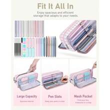 Mechanical Pencils Set 39 PCS Aesthetic School Supplies With Cute Pen Case, 12 Pastel Highlighters, 5 Black Ink Gel Pens, 6 Mechanical Pencils Set 0.5 & 0.7 Mm For Students College Essentials - 粉紅色和白色 - 查看 2