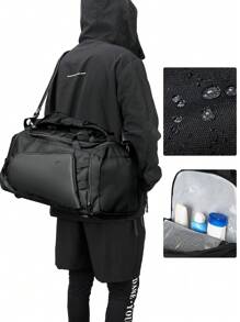 Bolsa de deporte de gran capacidad de 40L, unisex, adecuada para entrenamiento, fitness y viajes de fin de semana, diseño impermeable, con compartimento para zapatos y bolsillo para ropa mojada, ligera y plegable, ideal para viajes de fin de semana, con bolsa para zapatos, bolsa de viaje deportiva impermeable, bolsa de yoga, esencial para la escuela, puede contener útiles escolares - Negro - Ver 3