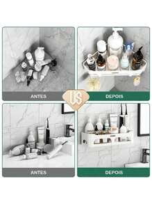 Plastic Organizer Shelf Holder With Adhesive For Bathroom Kitchen Wall - 黑色 - 查看 5