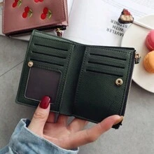 Women's Embroidered Cherry Design Vertical Buckle Short Wallet And Versatile PU Waterproof And Lightweight Suitable For Cash Ideal Gift For Girls And Female Friends Valentines For Women Wallet Purse Wallet Small Wallet Cute Wallet