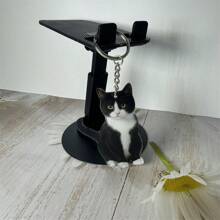 1pc Acrylic Black And White Cute Cat Keychain - A - View 2