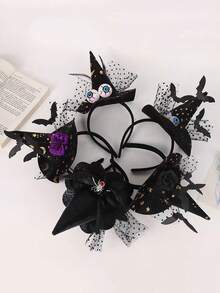 1 pieza Diadema con sombrero de poliéster para Halloween con decoración de encaje, ojo de terror, murciélago y araña, adecuado para fiesta y actuación, accesorio de tocado - Multicolor - Ver 1