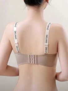 2pcs Women's Non-Underwire Letter Strap Bra, No Padding Push-Up Bra For Small Chest [Specially Designed For Flat-Chested Women] Lingerie - Multicolor - View 3
