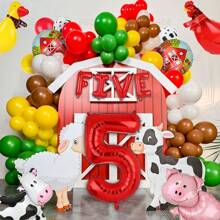 Globos de animales de granja con temática de vaca y cerdo para decoración de fiesta de cumpleaños de 1º, 2º, 3º, 4º o 5º año (Globos de látex con diseño de vaca, Globos de animales caminantes, Globos de papel de aluminio con diseño de gallo y pato, Globos de números y letras con banner grande)