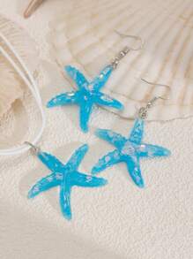3 cái/bộ Bộ bông tai và vòng cổ có mặt dây chuyền sao biển theo phong cách thời trang đi biển, lý tưởng cho phụ nữ mặc hàng ngày, kỳ nghỉ ở bãi biển, trang trí tiệc, quà tặng bộ trang sức mùa hè sáng tạo - trắng - Xem 6