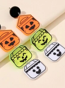 1 对万圣节搞笑恐怖鬼脸南瓜吊坠耳环女士万圣节珠宝配饰 - 彩色 - 查看 2