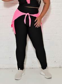 Plus Size Sports Leggings & Pants - 玫紅色 - 查看 1