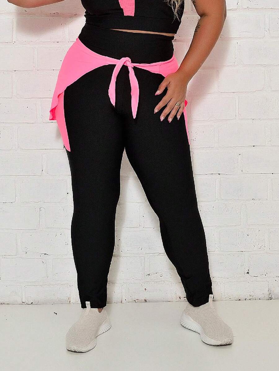 Plus Size Sports Leggings & Pants - 玫紅色 - 查看 1