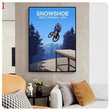 1PC Sport Mountain Bike Riding Canvas Painting MTB Wall Art Picture Abstract Retro Travel Landscape Mountain Biker Poster Home Decor Unframed - Blue - View 10