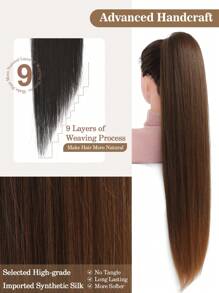 Ponytail Extensions Drawstring Long Straight Fake Pony Tail Natural Soft Clip In Hair Extension Synthetic Heat Resistant Hairpiece -Natural Brown To Medium Auburn Ends - Ombre - View 3