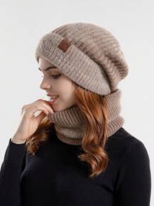 1 buc pălărie tricotată pentru femei, îngroșată, caldă, cu protecție pentru urechi, cu căptușeală termică și eșarfă, accesorii de iarnă și toamnă