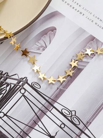 1pc Fashionable Retro Stainless Steel Star Chain Bracelet