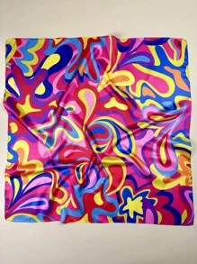 1PC Ladies Psychedelic Geo Print Square Scarf Elegant Neckerchief Bandana Women Satin Head Scarf Hair Accessories