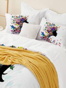 3入組被套套件（1*被套+2*枕套，不含襯芯），花紋女孩印花床上用品套件，柔軟舒適的被套，適用於臥室、客房 - 彩色 - 查看 4