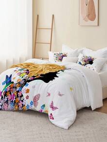 3入組被套套件（1*被套+2*枕套，不含襯芯），花紋女孩印花床上用品套件，柔軟舒適的被套，適用於臥室、客房 - 彩色 - 查看 6