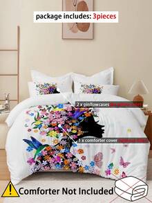 3入組被套套件（1*被套+2*枕套，不含襯芯），花紋女孩印花床上用品套件，柔軟舒適的被套，適用於臥室、客房 - 彩色 - 查看 3