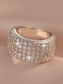 1件奢華大鑽石訂婚戒指，圓形水晶婚戒，新娘珠寶奢華禮服 - 銀色 - 查看 5
