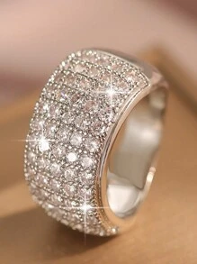 1件奢華大鑽石訂婚戒指，圓形水晶婚戒，新娘珠寶奢華禮服 - 銀色 - 查看 1