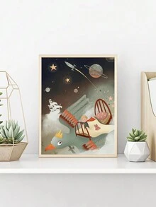 1入組無框帆布牆藝畫，夢幻太空探險與飛行床，適用於客廳或書房，為您的裝飾增添趣味和想象力 - 彩色 - 查看 3