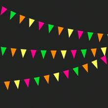 3M/Pack Big Size Max 5Colour Neon Paper Glow Flag Banner Hanging Decorations,80s Glow In The Dark Party Flag Banner Black Light Reactive Paper Garland Neon Party Streamers For Birthday Disco Theme Party Bar