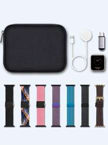 1 peça Caixa de Armazenamento de Pulseira de Relógio de Nylon, Bolsa de Organizador Portátil de Cabos de Dados de Pulseira de Relógio Inteligente, Caixa de Armazenamento Multifuncional para Pulseira de Relógio Compatível com Bracelete de Apple Watch, Fones de Ouvido, Carregadores de Cabos, Joias, Maquiagem e Outros Acessórios