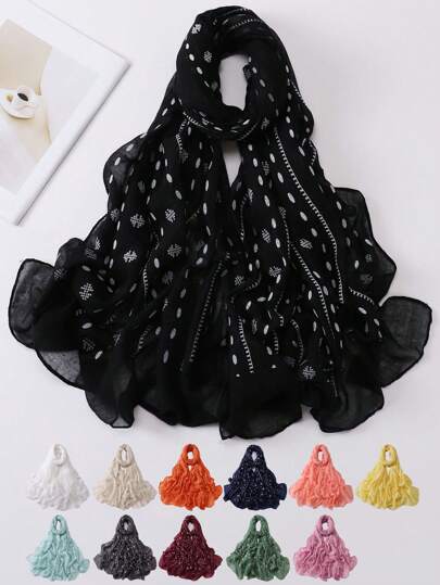 1件波西米亚风女士提花黑色围巾头巾，适合各种场合，秋冬季节适用。