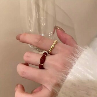 1pc Drip Glazed Bamboo Joint Adjustable Ring, Women's Latest Single-Finger Ring, Niche Design And Popular For Stacking