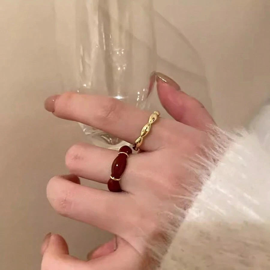 1 件滴釉竹節可調式戒指,女式最新單指戒指,小眾設計,流行疊戴 - 開口戒指 - 查看 1