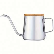 1入口感濃郁手沖壺，11.83盎司不銹鋼鵝頸咖啡壺，長窄嘴手沖咖啡茶壺，附竹蓋，適用於家庭餐廳咖啡廳，廚房用具 - 銀色 - 查看 4