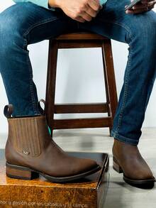 Botines Vaqueros Para Hombre Piel - Marrón - Ver 2