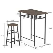 Bar Table With 2 Bar Stools, Pub Dining Table Set, Kitchen Counter Height Table With Bar Chairs, Bistro Table Sets For Kitchen Living Room, Built In Storage Layer - Brown - View 5