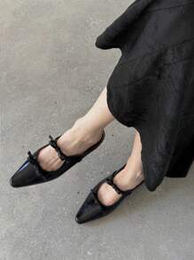 French Style Black Bow Mule Slippers, Versatile Fashionable Flat Sandals, New Summer Mary Jane Slip-On Comfortable Closed Toe Slides, Women's Closed Toe Summer Slippers Valentines